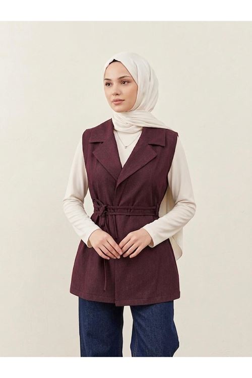 YEL00880-BRD Yaka Detay Yelek-Bordo