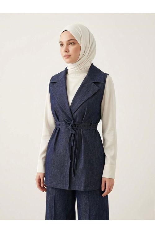 YEL00880-LCV Yaka Detay Yelek-Lacivert