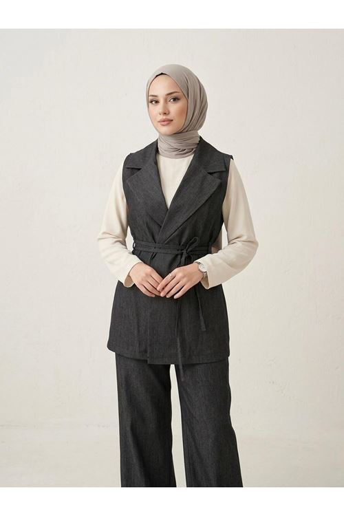 YEL00880-SYH Yaka Detay Yelek-Siyah