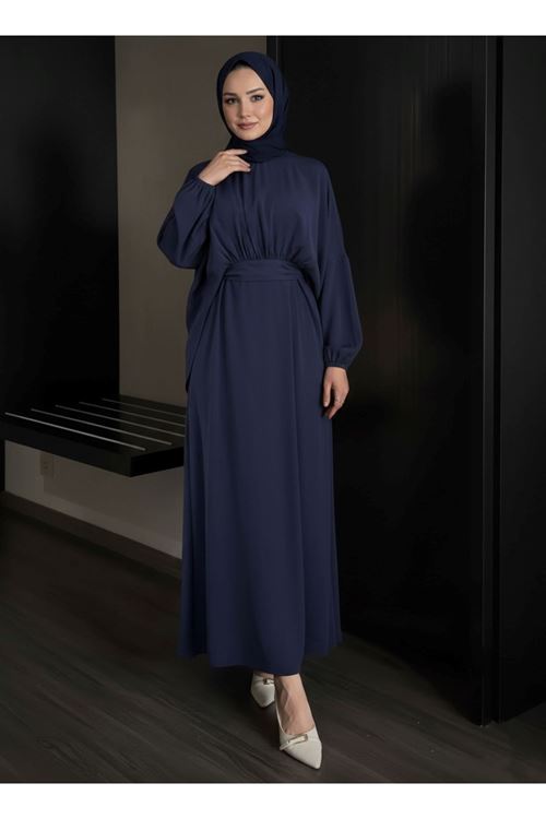 ELB04116-LCV Bağlamalı İkili Elbise-Lacivert