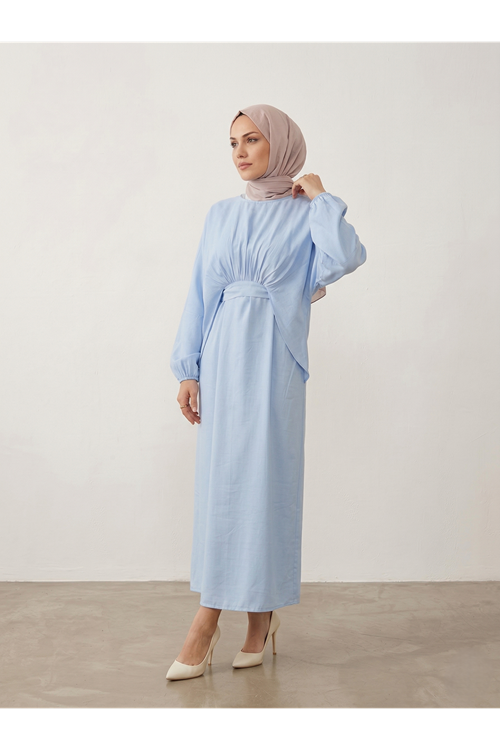 ELB04116-BBM Bağlamalı İkili Elbise-Bebe Mavisi