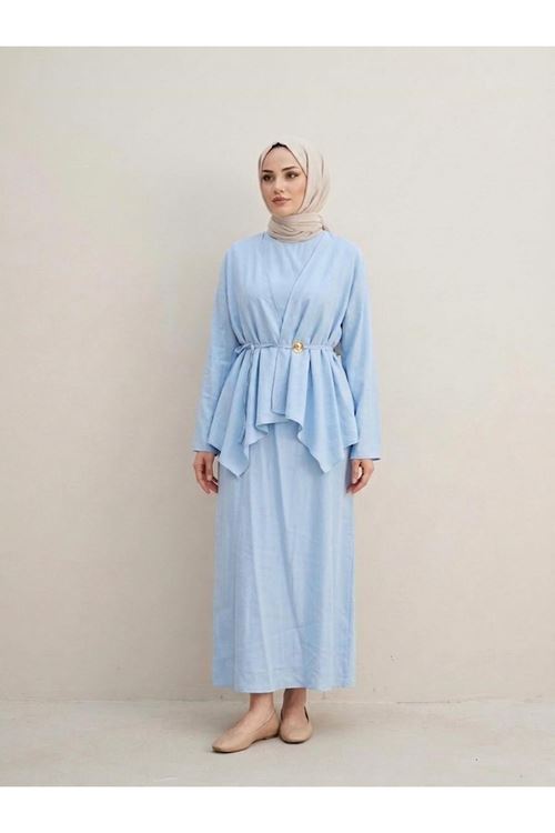 ELB04137-BBM Aksesuar Detay İkili Elbise-Bebe Mavisi