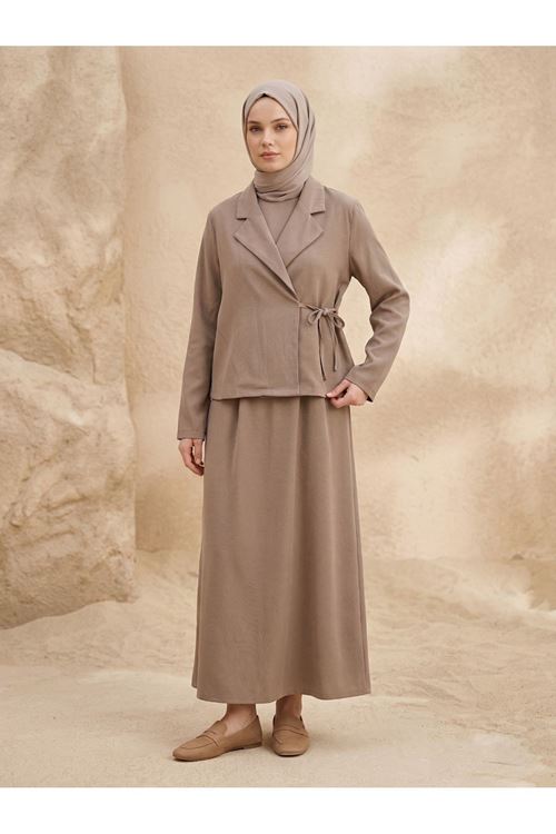 ELB04142-DMN Ceketli İkili Elbise-Duman