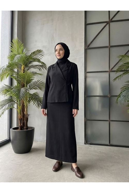 ELB04142-SYH Ceketli İkili Elbise-Siyah