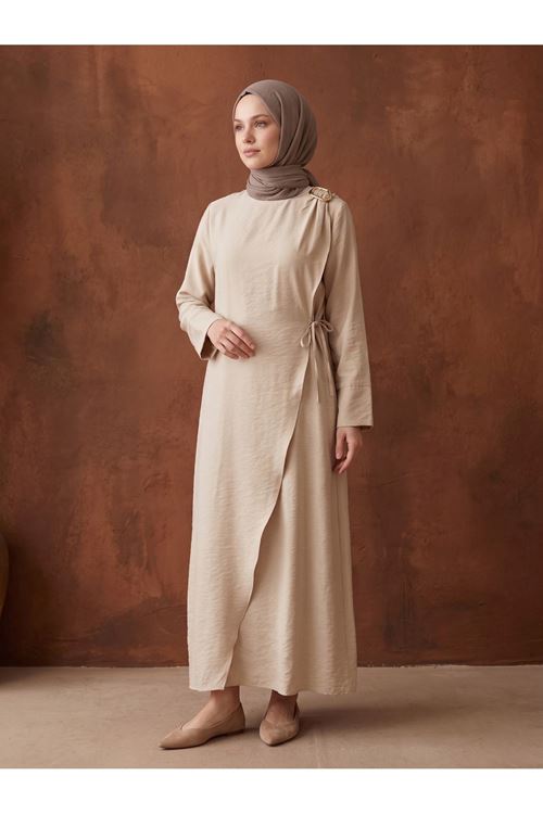 ELB04143-TAŞ Omuz Pİle Toka DetayTensel  Elbise-Taş