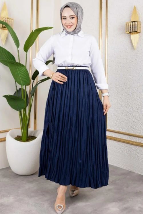 MOE03040-LCV Astarlı Kraş Etek-Lacivert