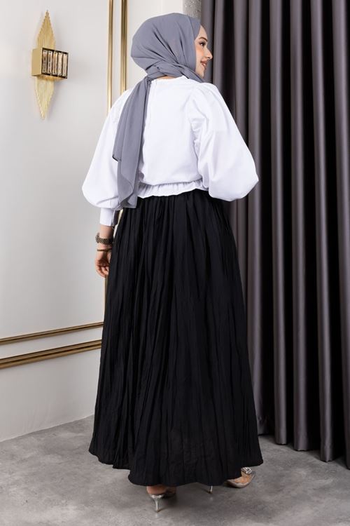 MOE03040-SYH Astarlı Kraş Etek-Siyah