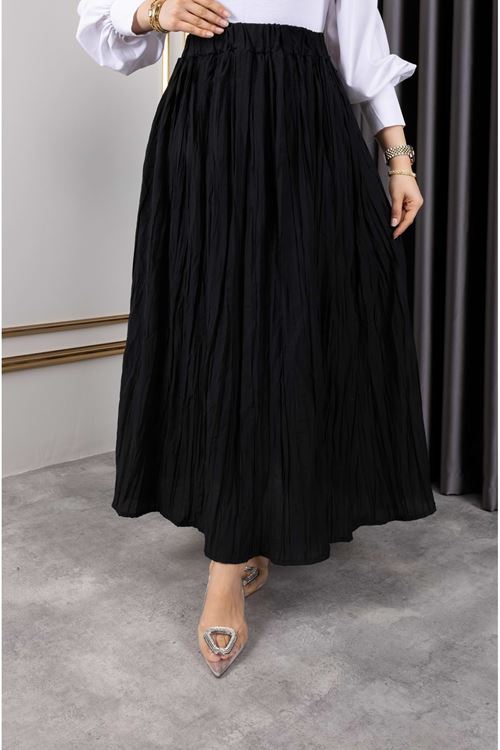 MOE03040-SYH Astarlı Kraş Etek-Siyah