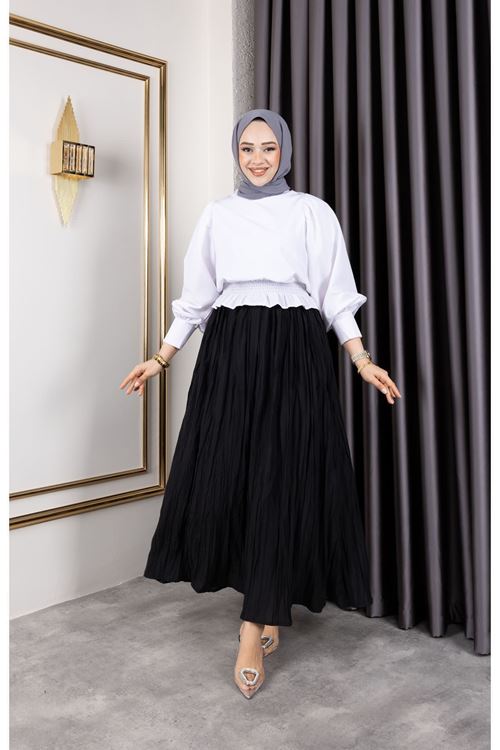 MOE03040-SYH Astarlı Kraş Etek-Siyah