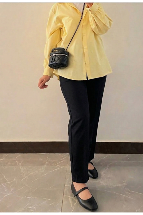 PNT01535-SYH Bel Lastik Düz Paça Pantolon-Siyah