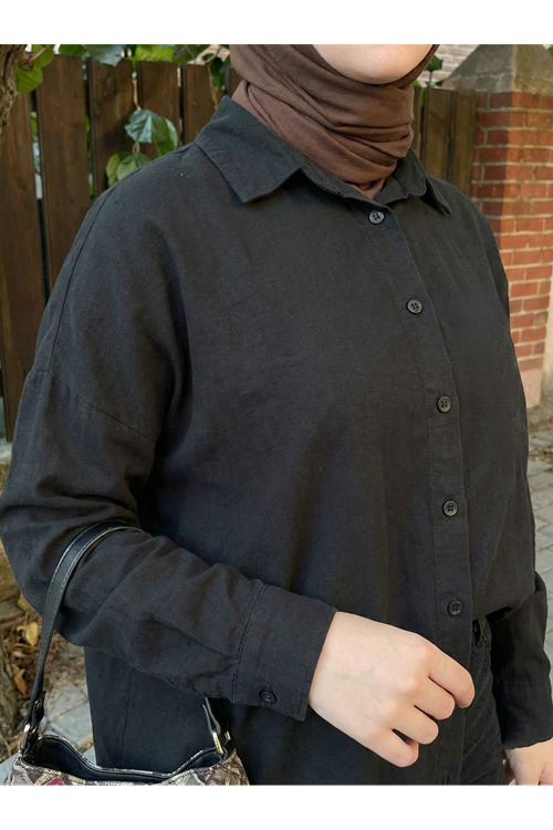 TUN05943-SYH Arka Roba Detay Tunik-Siyah