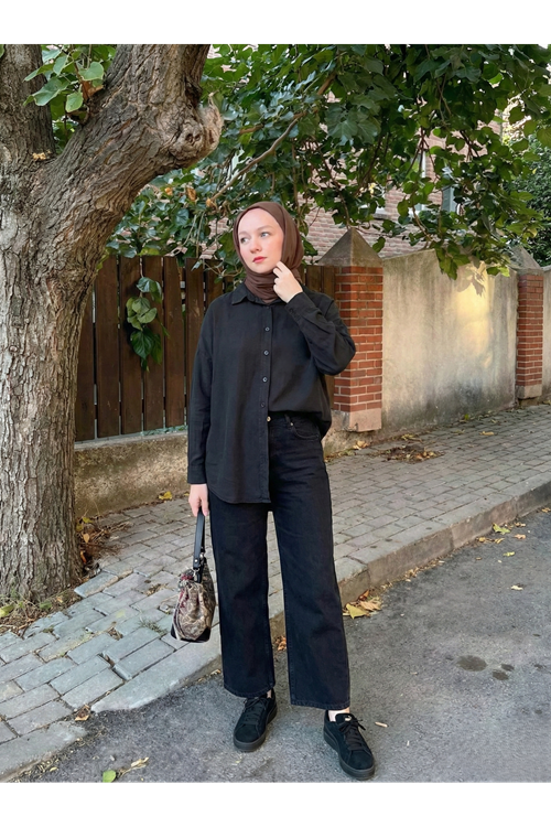 TUN05943-SYH Arka Roba Detay Tunik-Siyah