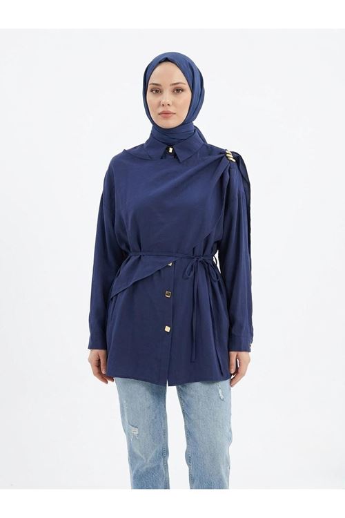 TUN05947-LCV Omuz Toka Detay Aller Tunik-Lacivert
