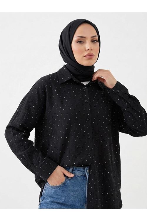 TUN05954-SYH Taş Detay Tunik-Siyah