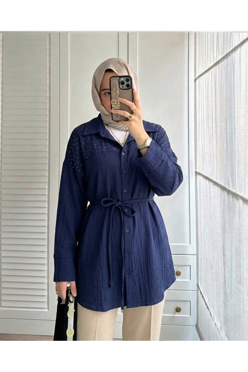 TUN05955-LCV Roba Taş Detay Tunik-Lacivert