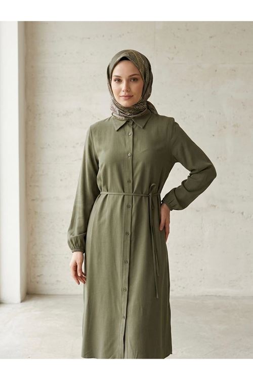 TUN05961-HKİ Uzun Tensel Tunik-Haki