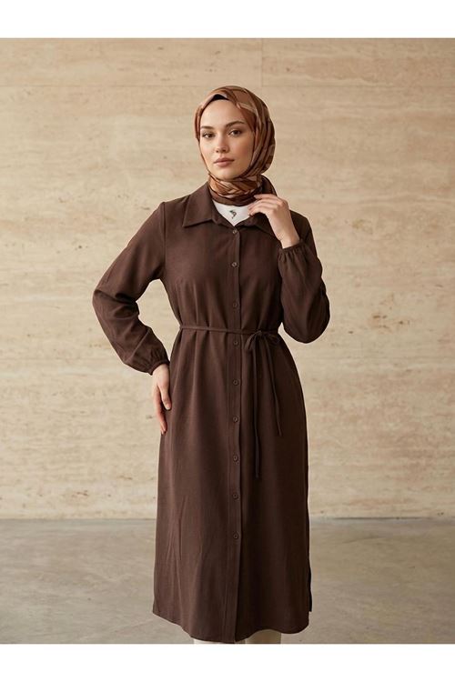 TUN05961-KHV Uzun Tensel Tunik-Kahve