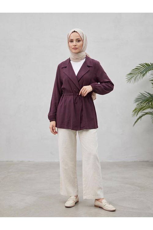 CKT01789-BRD Beli Tünelli Kol Lastik Ceket-Bordo