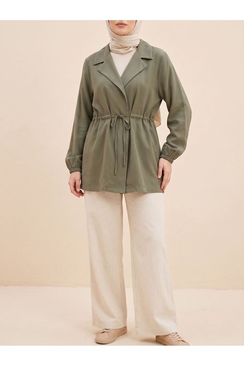 CKT01789-HKİ Beli Tünelli Kol Lastik Ceket-Haki