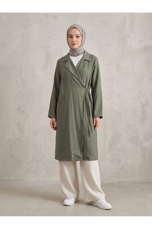 CKT01792-HKİ Yakalı Yandan Bağlamalı Kısa Ceket-Haki