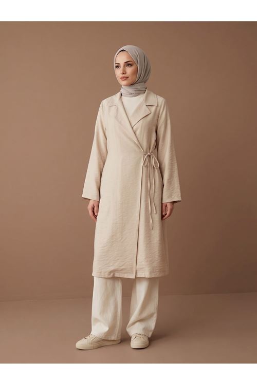 CKT01792-TAŞ Yakalı Yandan Bağlamalı Kısa Ceket-Taş