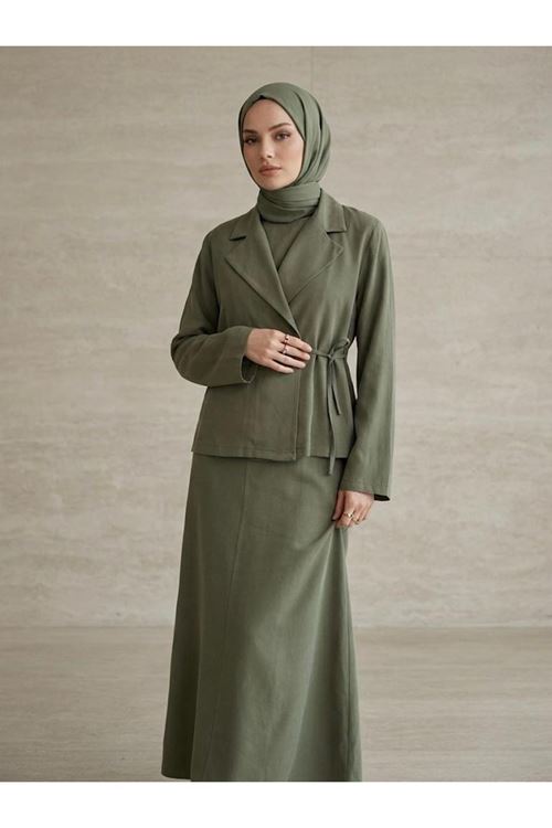 ELB04142-HKİ Ceketli İkili Elbise-Haki
