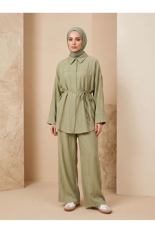 PİT00511-HKİ Ön Roba Detay Pantolonlu Takım-Haki