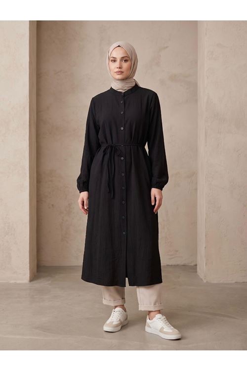 TUN05963-SYH Hakim Yaka Uzun Tunik-Siyah