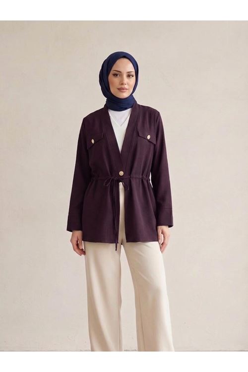 CKT01788-BRD Çift Kapak Tünel Detay Ceket-Bordo