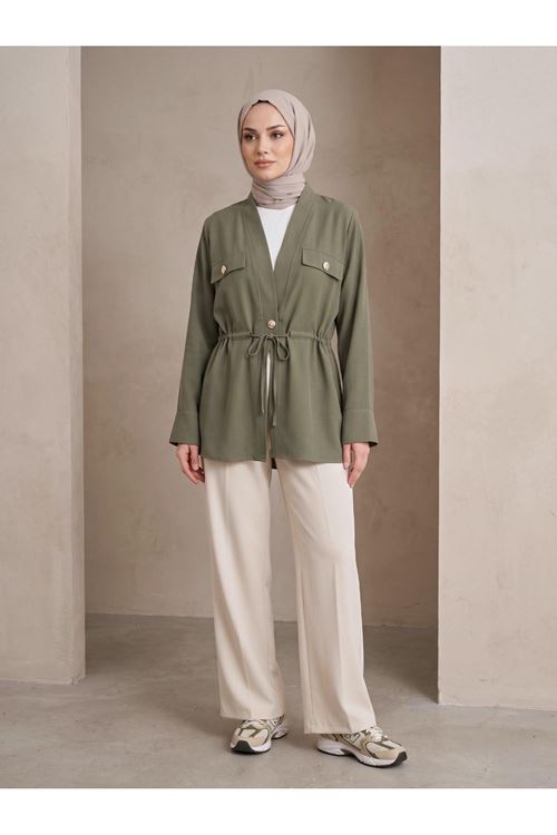 CKT01788-HKİ Çift Kapak Tünel Detay Ceket-Haki