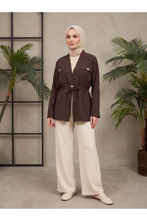 CKT01788-KHV Çift Kapak Tünel Detay Ceket-Kahve