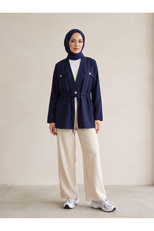 CKT01788-LCV Çift Kapak Tünel Detay Ceket-Lacivert
