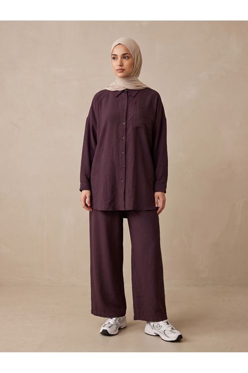 PİT00510-BRD Cep Detay Pantolonlu Takım-Bordo