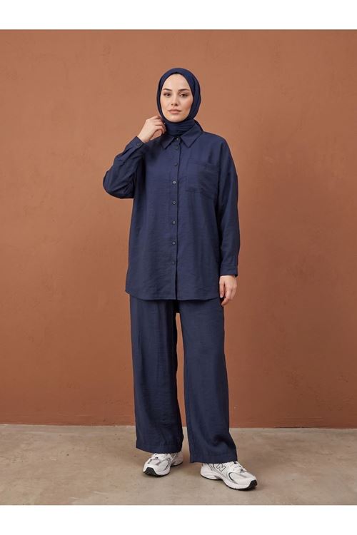 PİT00510-LCV Cep Detay Pantolonlu Takım-Lacivert