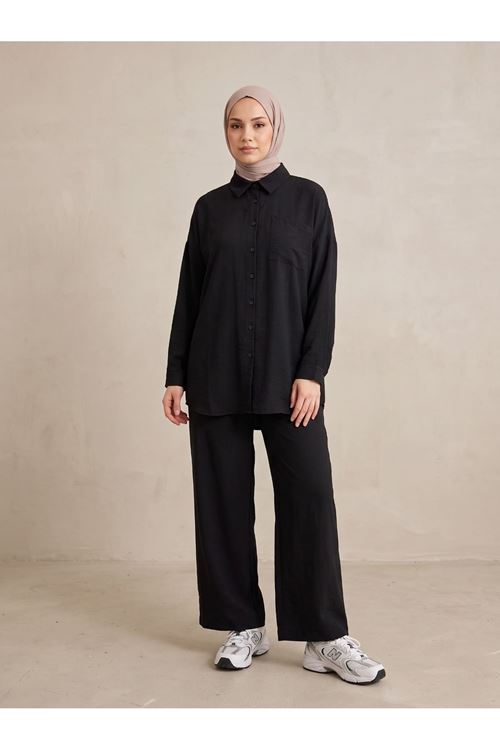 PİT00510-SYH Cep Detay Pantolonlu Takım-Siyah