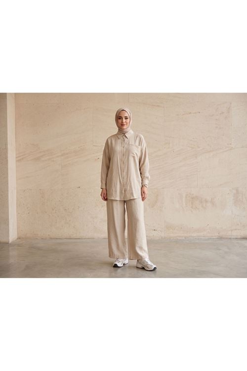 PİT00510-TAŞ Cep Detay Pantolonlu Takım-Taş