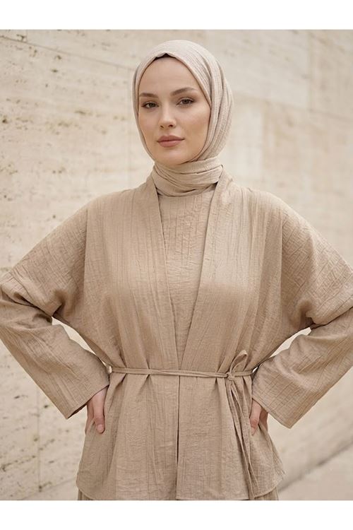 ELB04147-VİZ İkili Çilek Elbise-Vizon