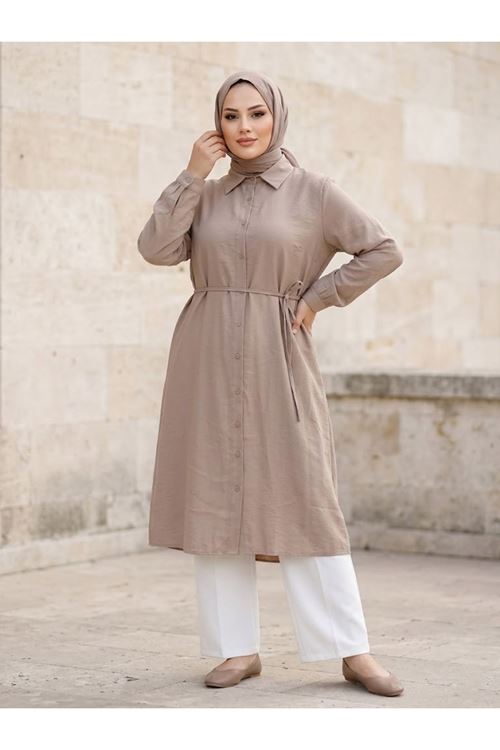 TUN05970-VİZ Oversize Tunik-Vizon