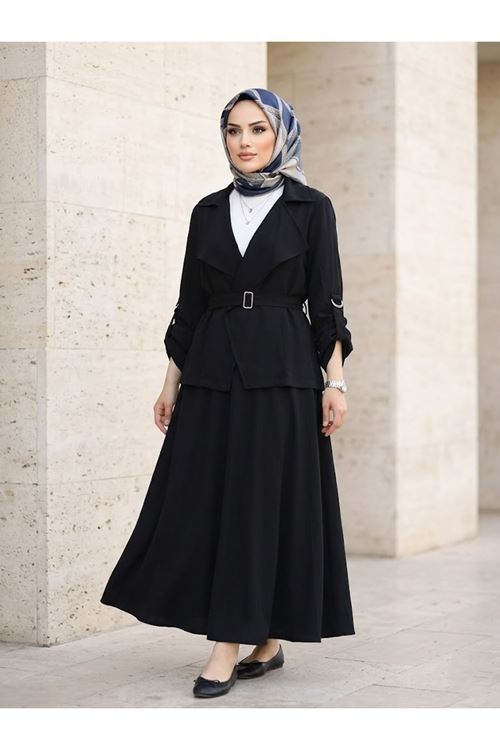 EİT00121-SYH D Toka Detay Etekli Takım-Siyah