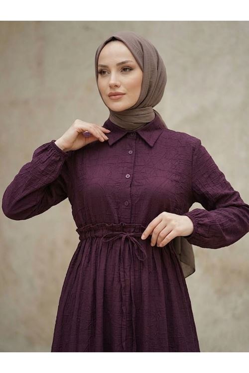 ELB04146-BRD Beli Tünelli Elbise-Bordo
