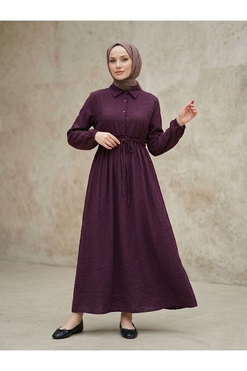 ELB04146-BRD Beli Tünelli Elbise-Bordo