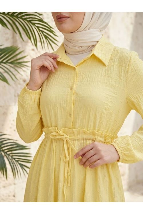ELB04146-SRI Beli Tünelli Elbise-Sarı