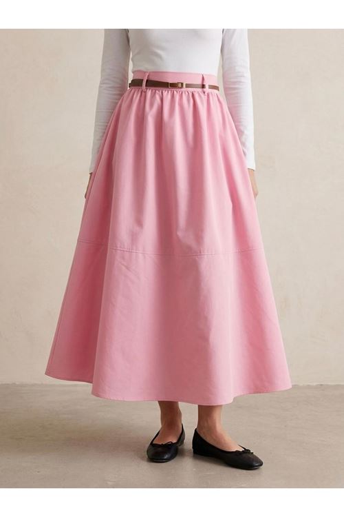 MOE03060-PMB Büzgü Gazzeli Soft Etek-Pembe