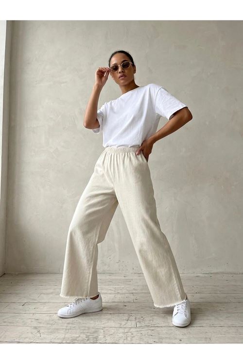 PNT01565-TAŞ Yıkama Püsküllü Pantolon-Taş