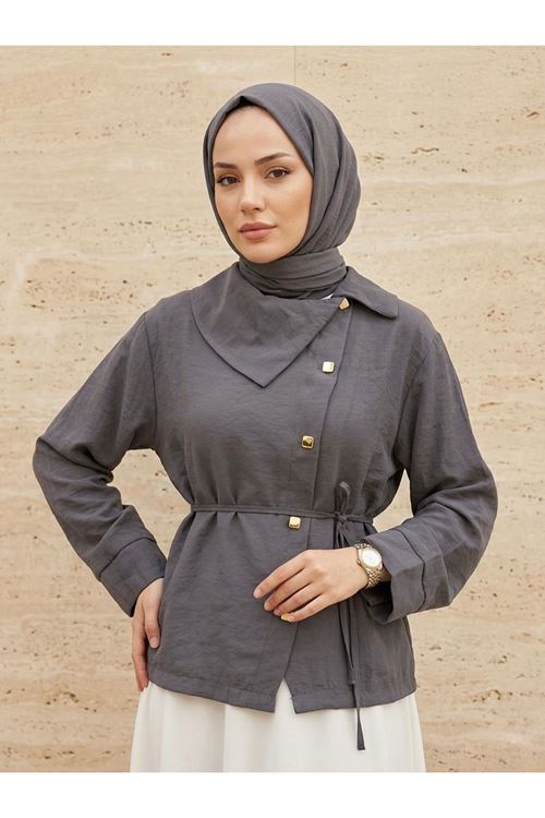 TUN05962-ANT Çapraz Düğmeli Tunik-Antrasit