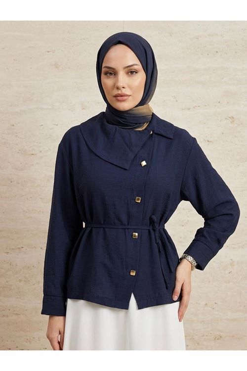 TUN05962-LCV Çapraz Düğmeli Tunik-Lacivert