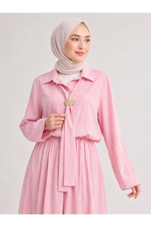 EİT00118-PMB Kup Kesimli Etekli Takım-Pembe