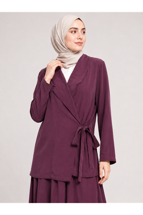 EİT00119-BRD Ön Bağlamalı Etekli Takım-Bordo
