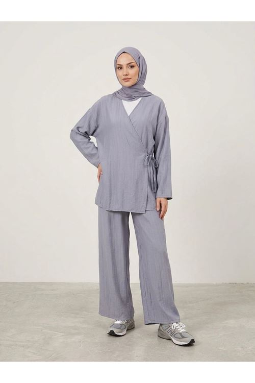PİT00478-GRN Yan Bağlamalı Çilek Takım-Gri