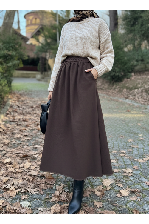 MOE03048-KHV Cepli Bel Lastikli Etek-Kahve